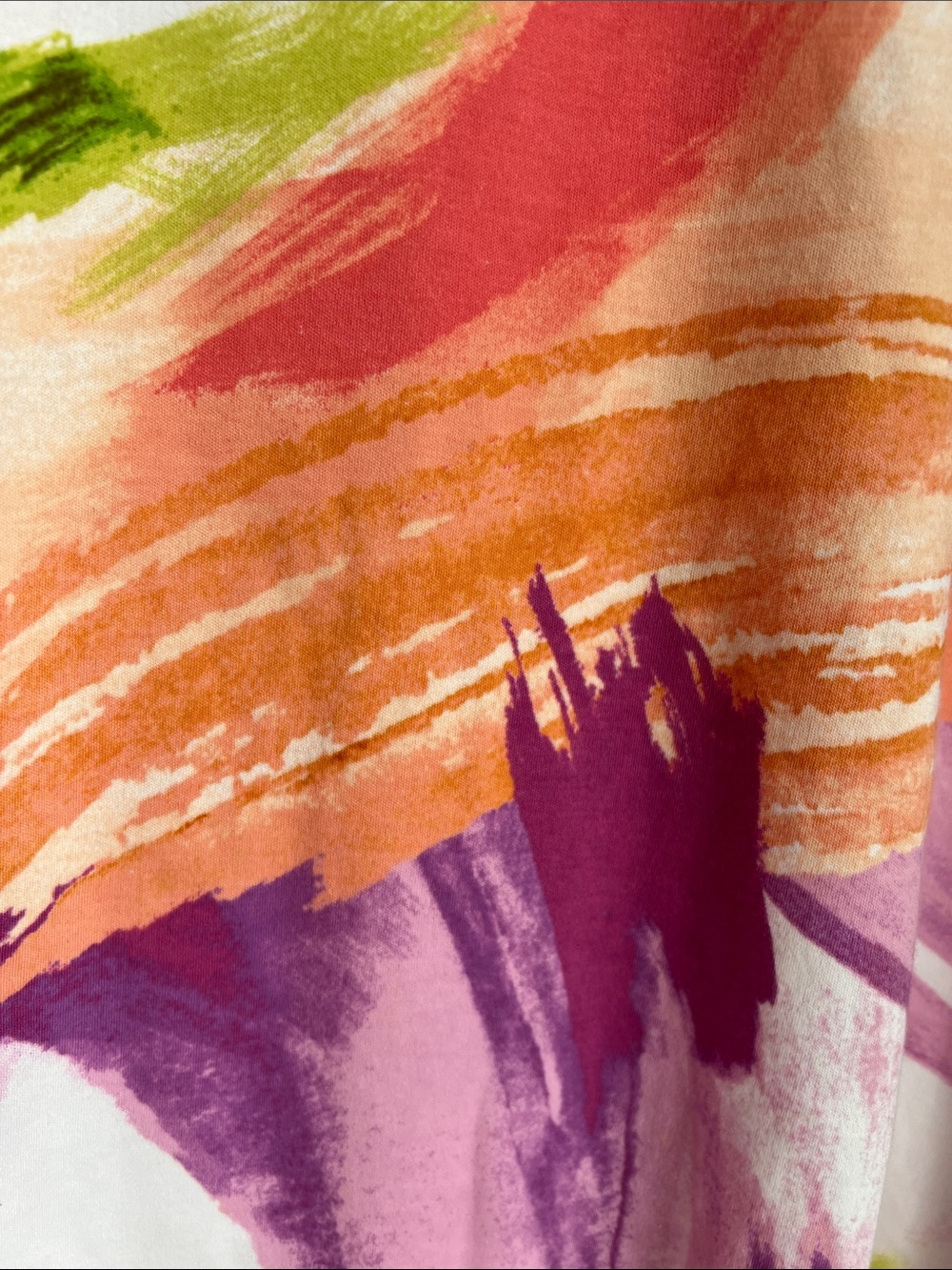 Chico's | White Boxy Tie-Front Cotton Top Pink Green Orange Brushstrokes Sz 3 - Picture 8 of 17
